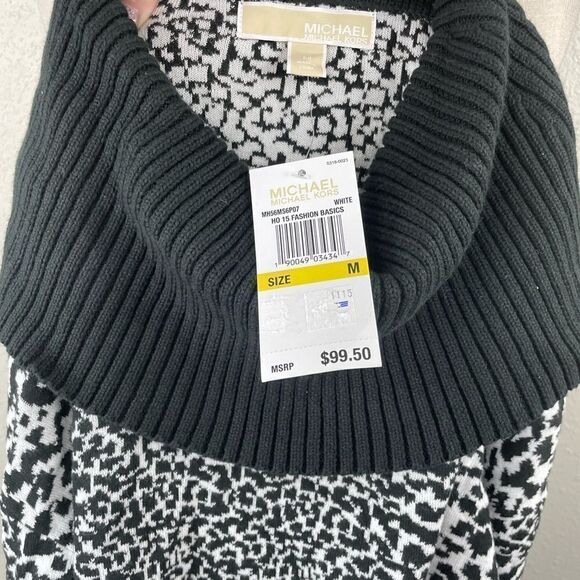 NWT Michael Kors Womens Black and White Animal Print Cowl Neck Sweater Size M - Picture 8 of 8